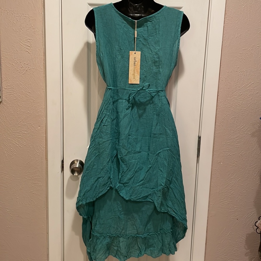 Tie Back Green Cotton Tank Dress - Picture 2 of 5